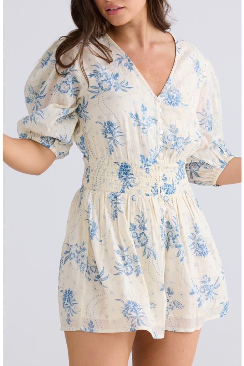 Halo Floral Print Romper, Alternate, color, BLUE BELLE