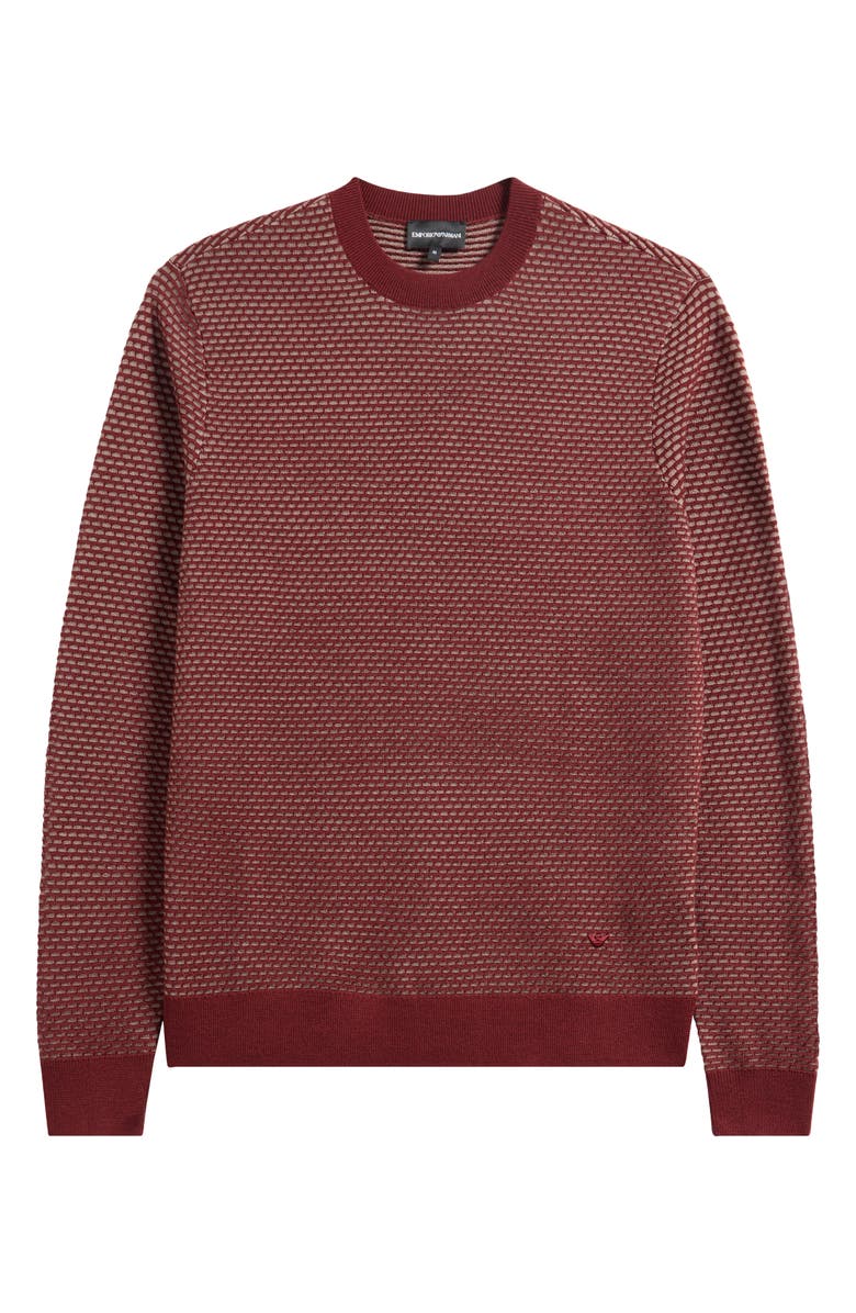 Emporio Armani Geo Jacquard Virgin Wool Blend Crewneck Sweater, Alternate, color, Brick Red