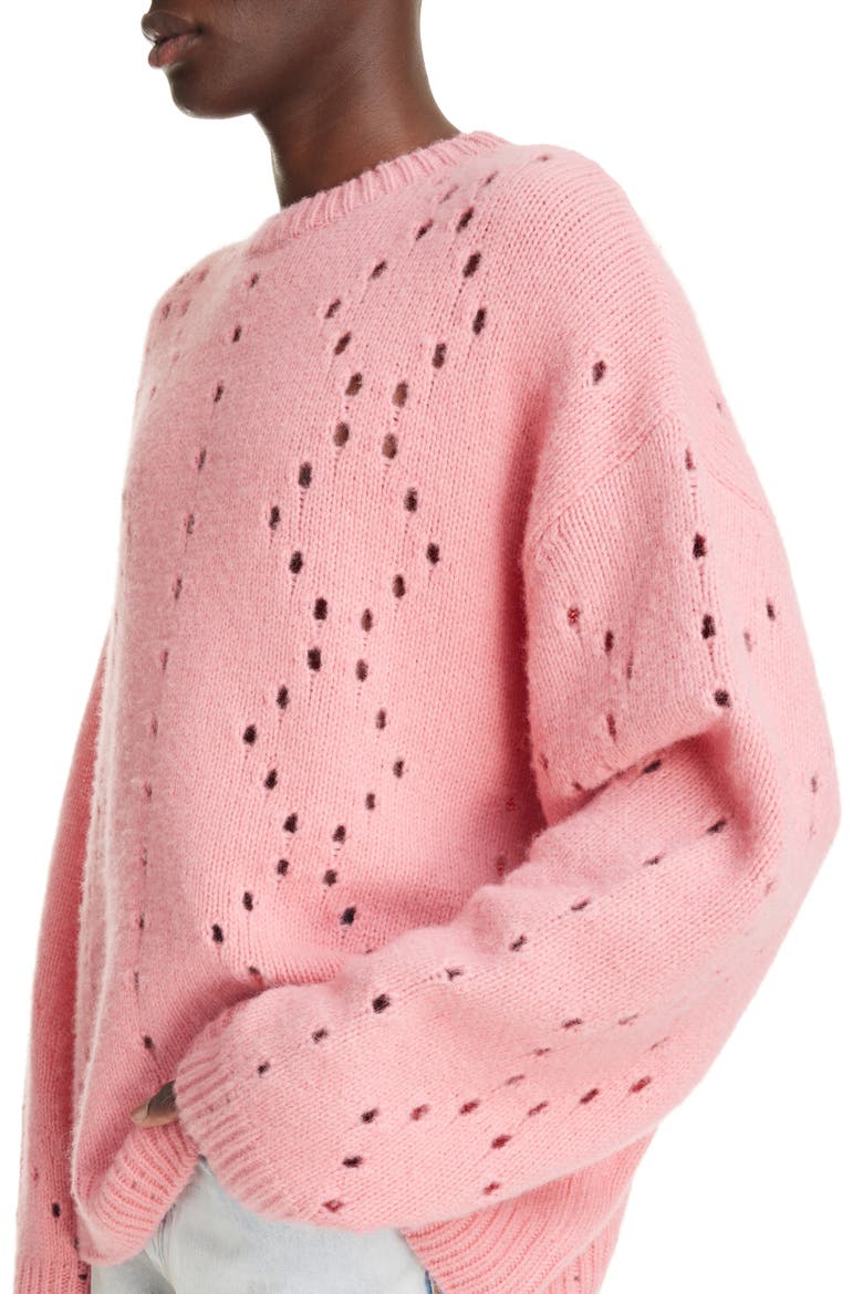 Oversize Pointelle Stitch Crewneck Sweater, Alternate, color, FLAMINGO
