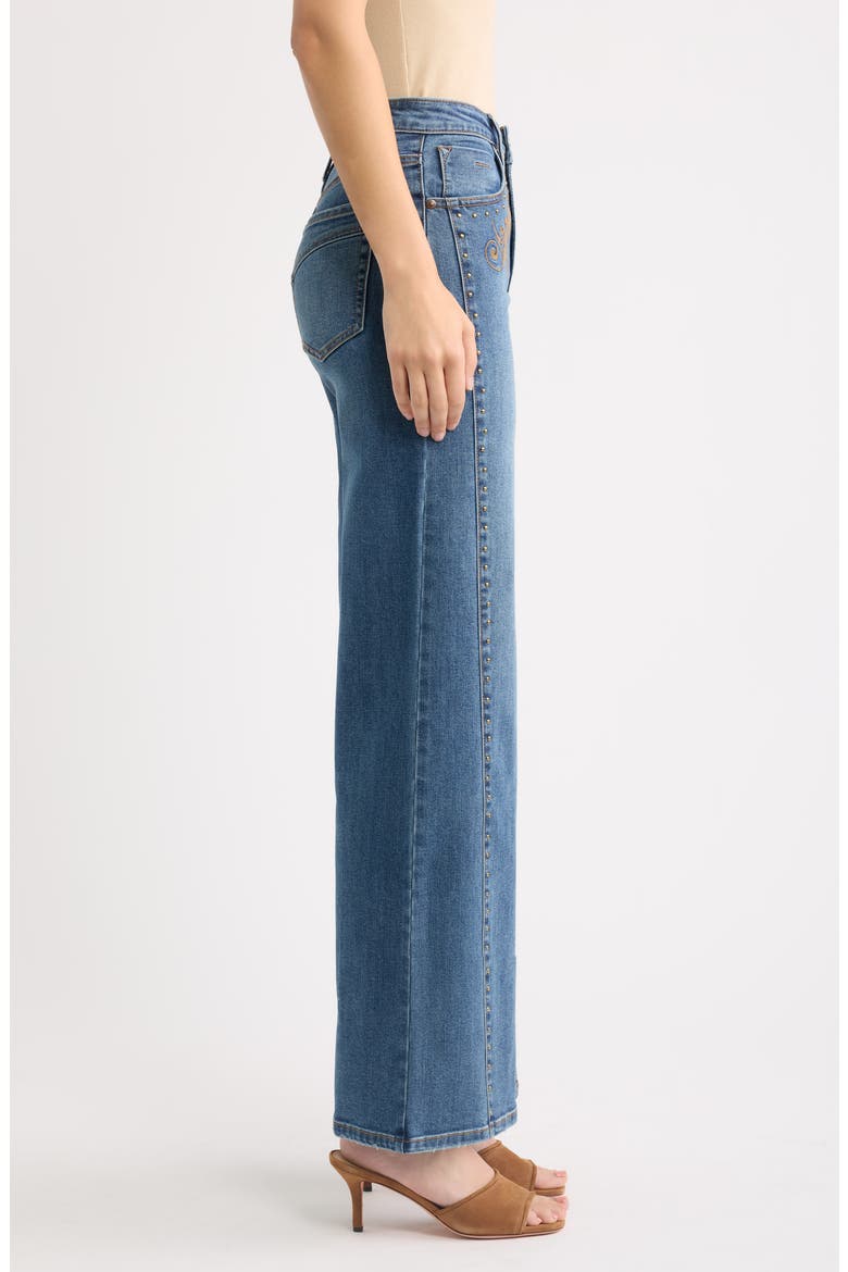 Stud Embroidered Wide Leg Jeans, Alternate, color, MEDIUM INDIGO