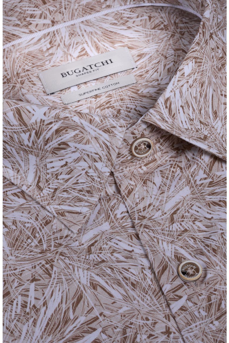 Julian Shaped Fit Abstract Leaf Print Cotton Button-Up Shirt, Alternate, color, TAUPE