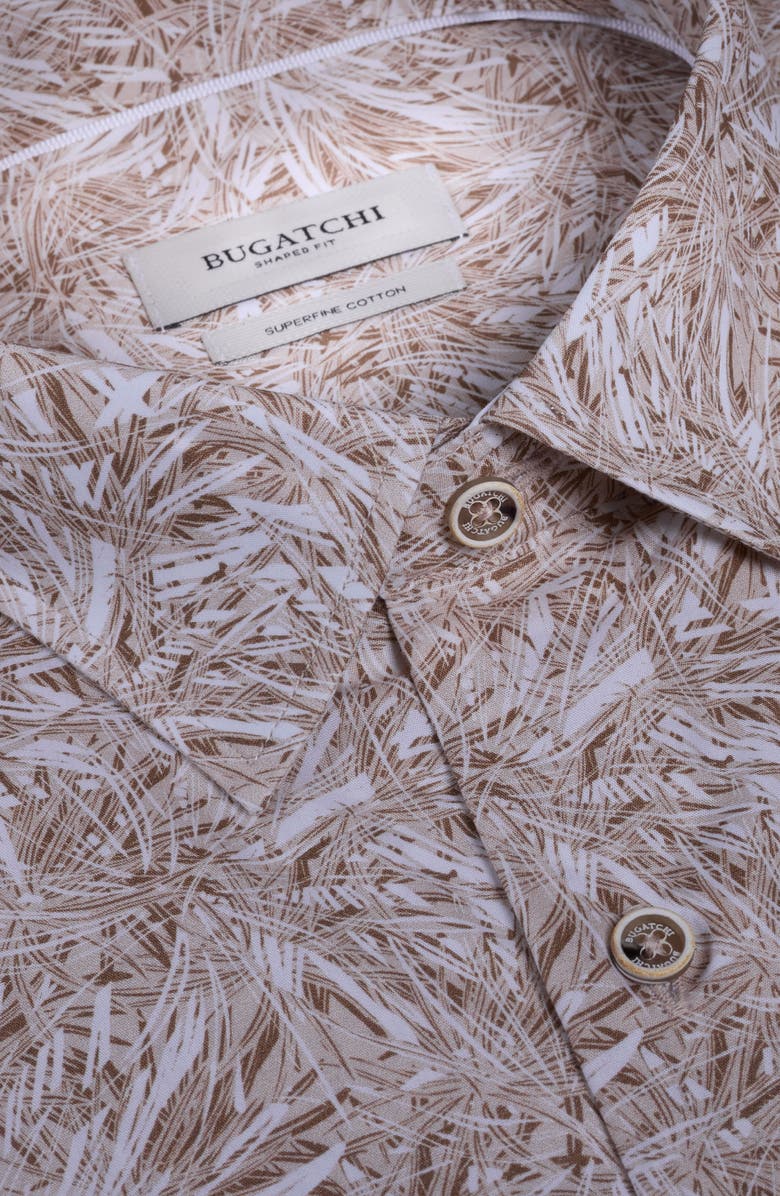 Bugatchi Julian Shaped Fit Abstract Leaf Print Cotton Button-Up Shirt, Alternate, color, Taupe