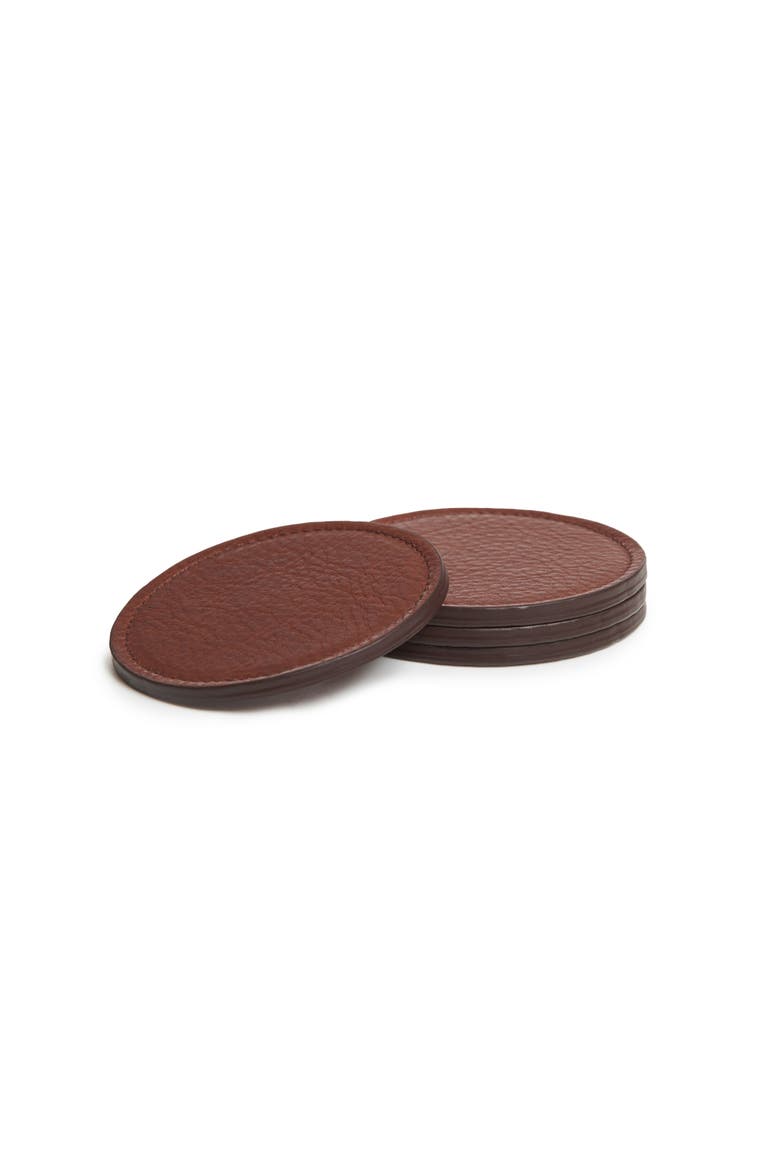 Blake Leather Coaster Set, Main, color, Chocolate