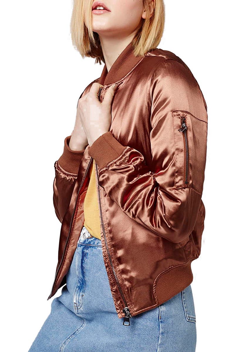 Topshop 'MA1' Shiny Bomber Jacket, Main, color, 