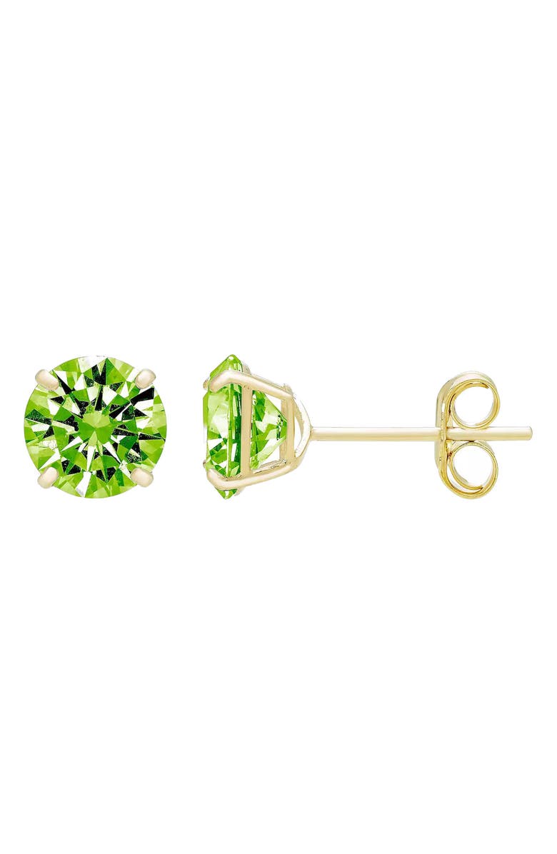 A&M 14K Yellow Gold Round Cubic Zirconia Birthstone Stud Earrings, Main, color, Peridot