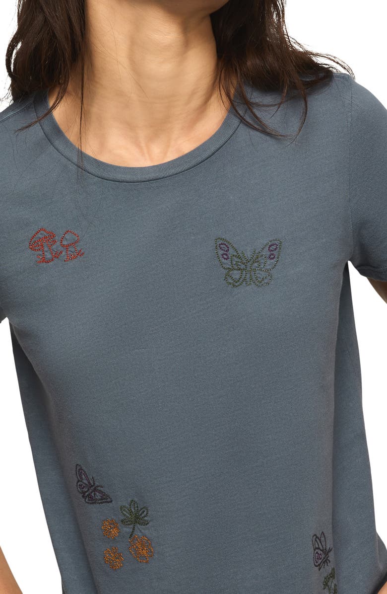 Lucky Brand Floral Butterfly Embroidered T-Shirt, Alternate, color, Flint Stone