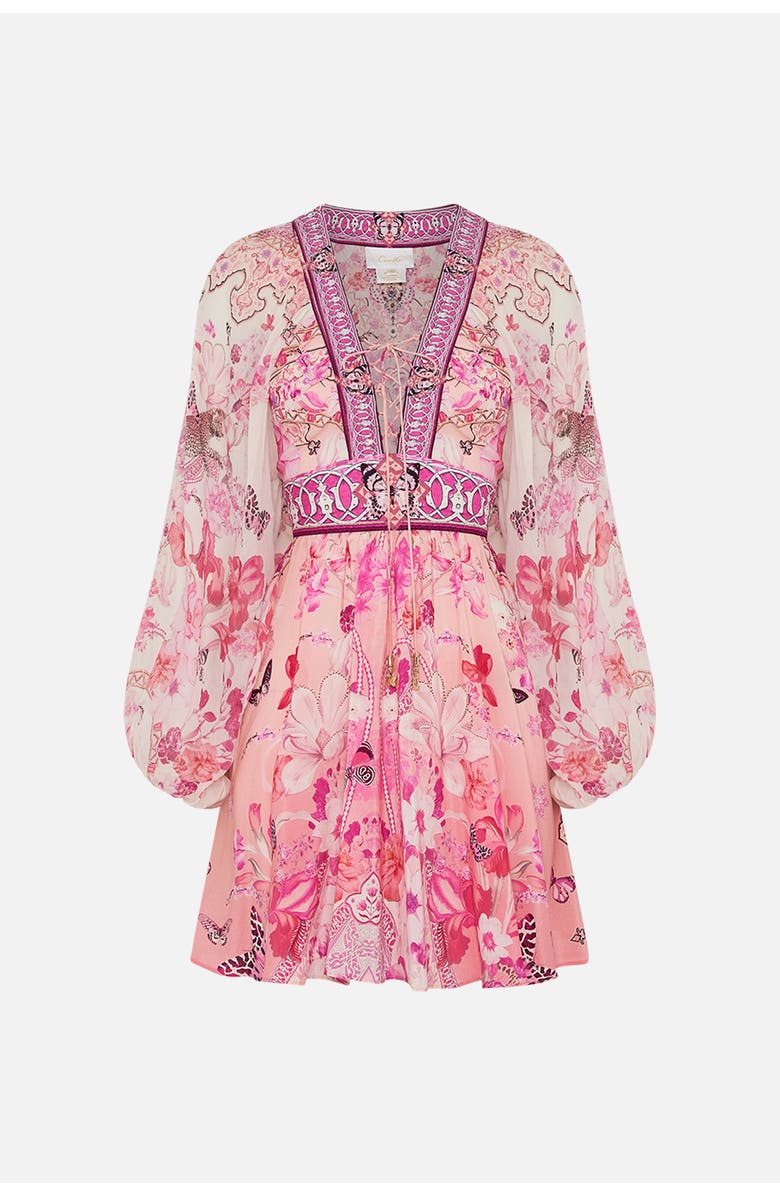 Camilla LACE UP FRONT SHORT DRESS BOTANICAL NOVELLA, Alternate, color, Botanical Novella