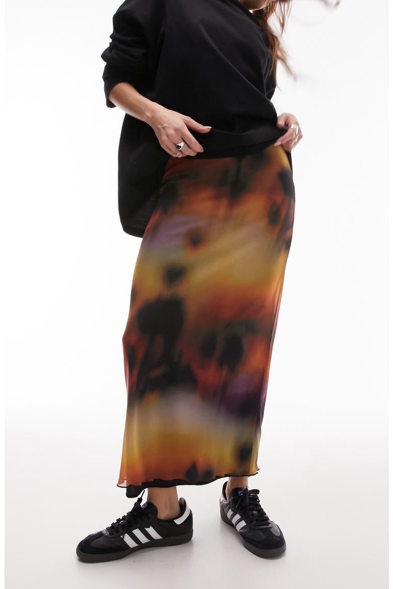 Print Mesh Maxi Skirt, Main, color, BLACK MULTI