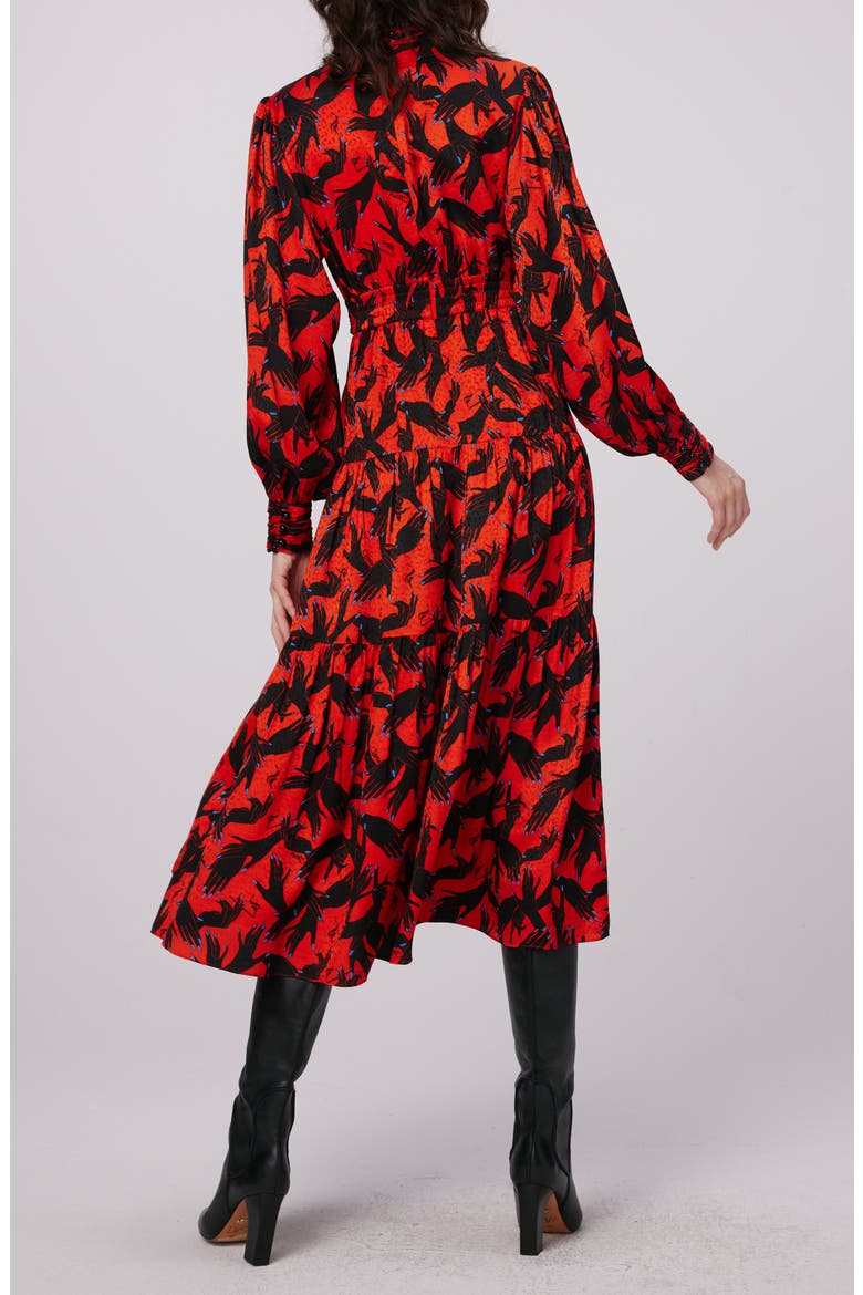 Sai Hand Print Long Sleeve Midi Dress, Alternate, color, STAGE HANDS RED