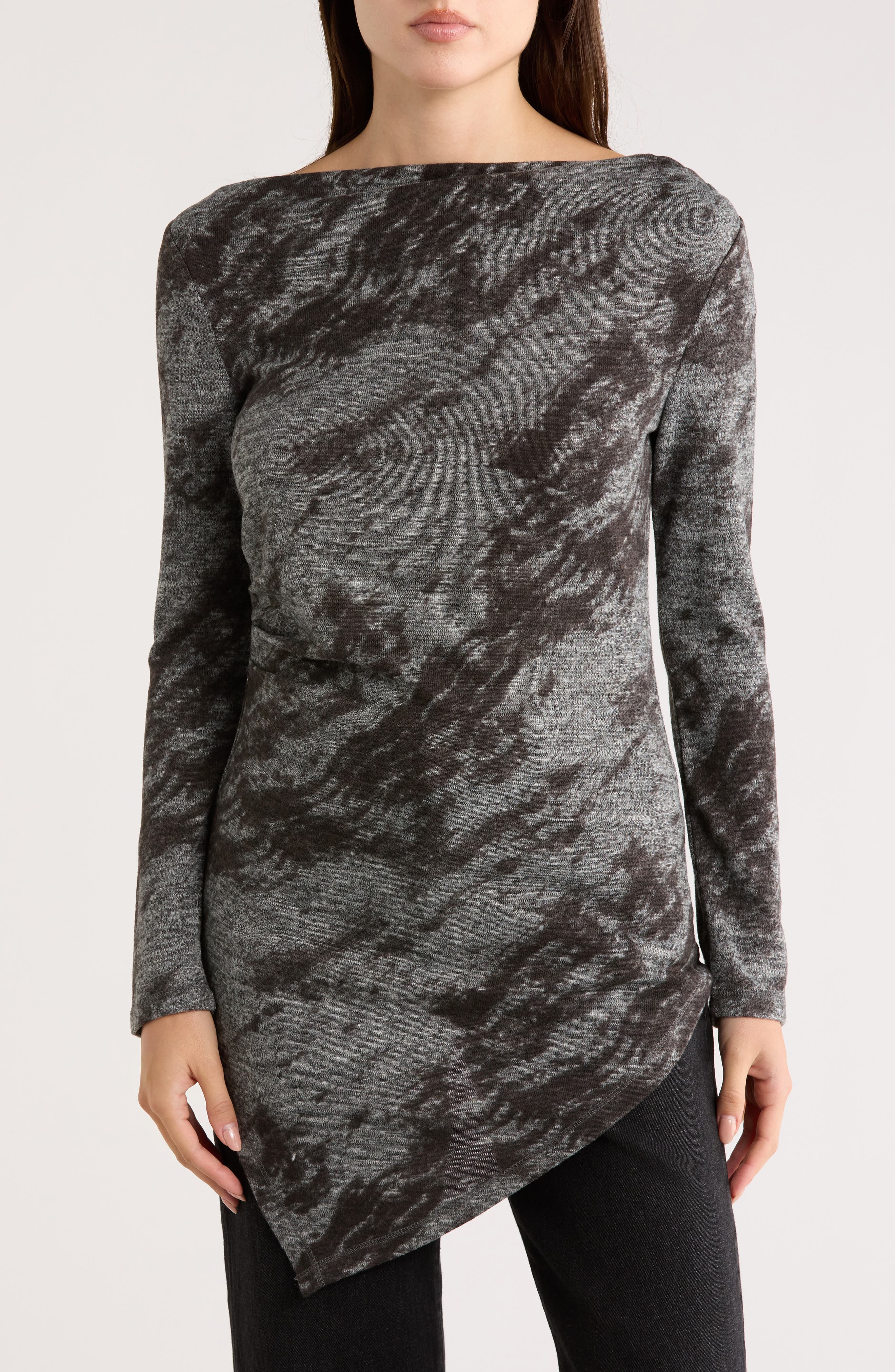 PATRIZIA LUCA Drape Neck Long Sleeve Hacci Top