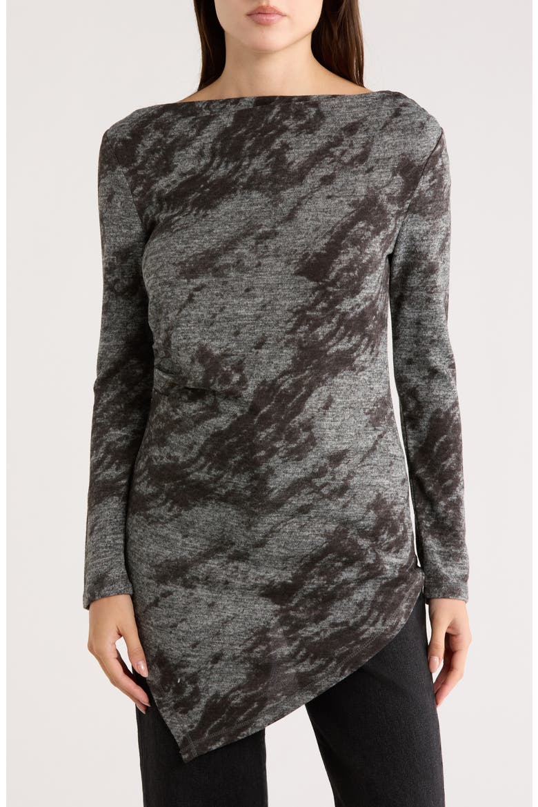 Drape Neck Long Sleeve Hacci Top, Main, color, GREY