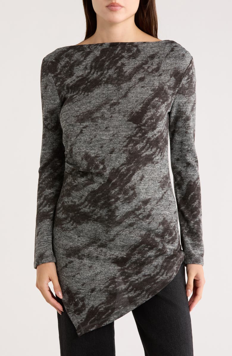 PATRIZIA LUCA Drape Neck Long Sleeve Hacci Top, Main, color, Grey