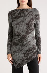 PATRIZIA LUCA Drape Neck Long Sleeve Hacci Top