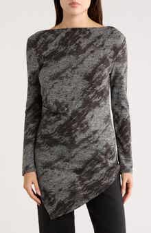 PATRIZIA LUCA Drape Neck Long Sleeve Hacci Top