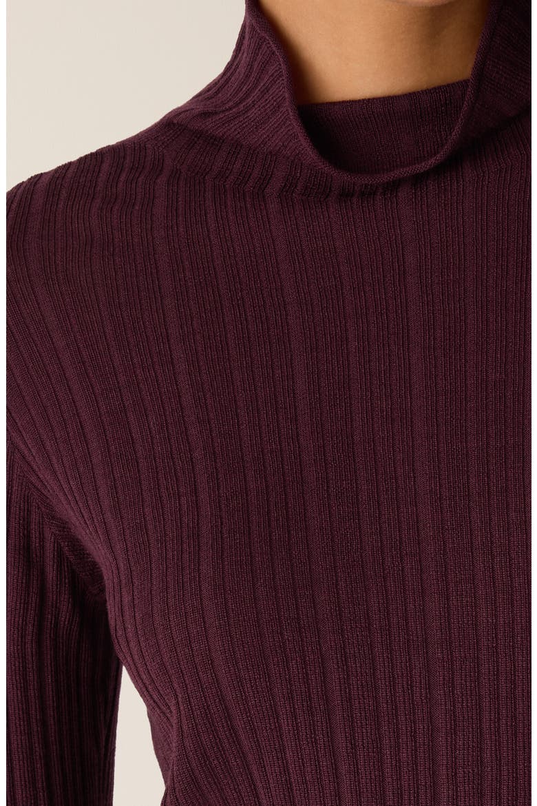 Rib Turtleneck Wool Sweater, Alternate, color, WINE