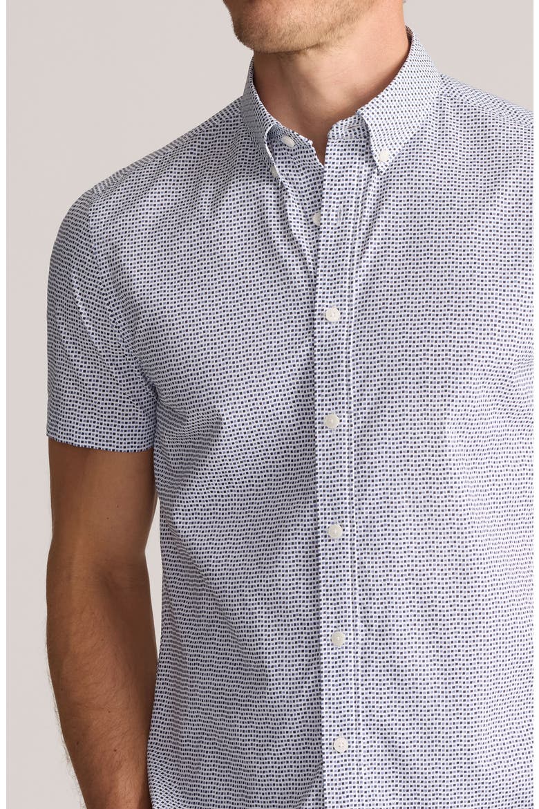 Microprint Short Sleeve Performance Button-Down Shirt, Alternate, color, NAVY