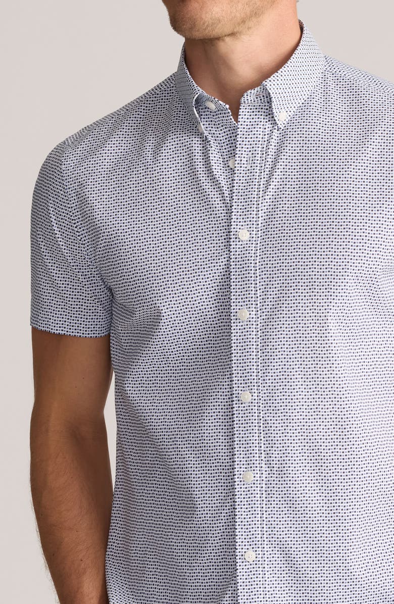 UNTUCKit Microprint Short Sleeve Performance Button-Down Shirt, Alternate, color, Navy
