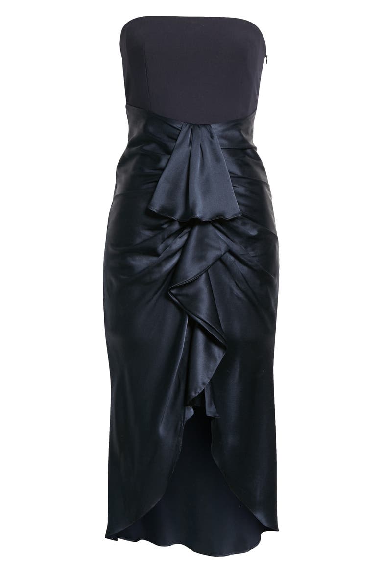 Georgiana Strapless Mixed Media Satin Cocktail Dress, Alternate, color, NAVY