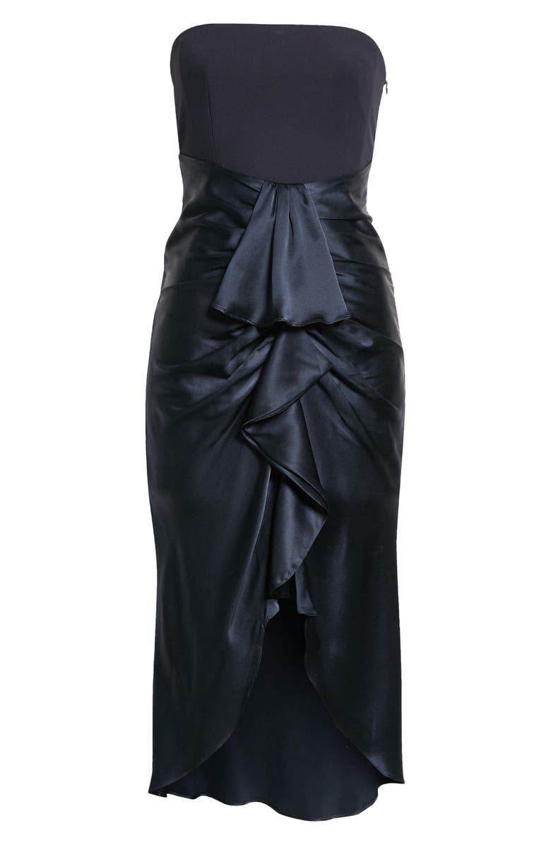 Cinq à Sept Georgiana Strapless Mixed Media Satin Cocktail Dress, Alternate, color, 