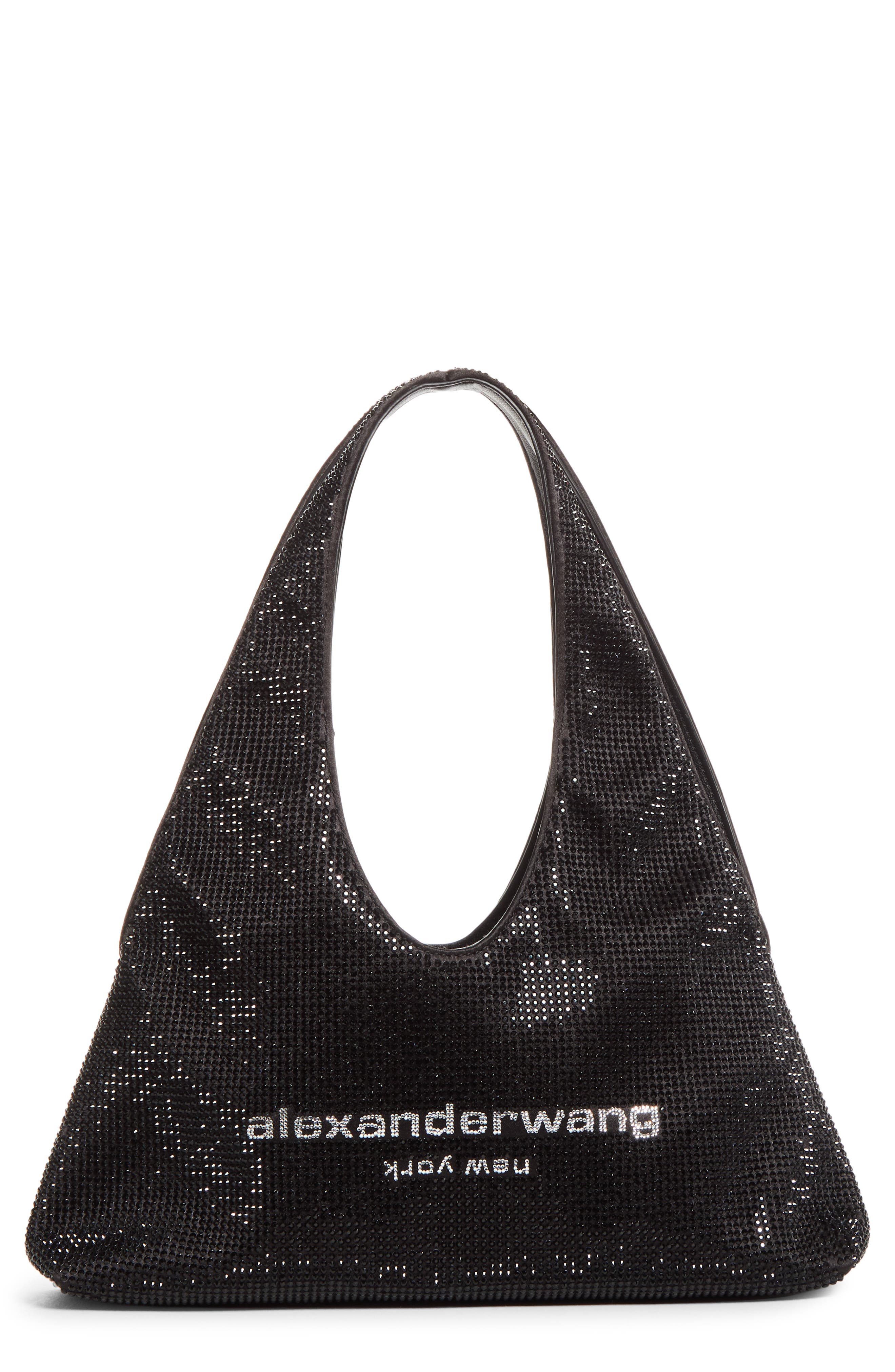 Pike Mini Crystal Hobo Bag, Main, color, BLACK