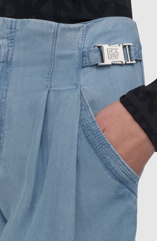 Dkny Pleated Chambray Shorts In Light Chambray