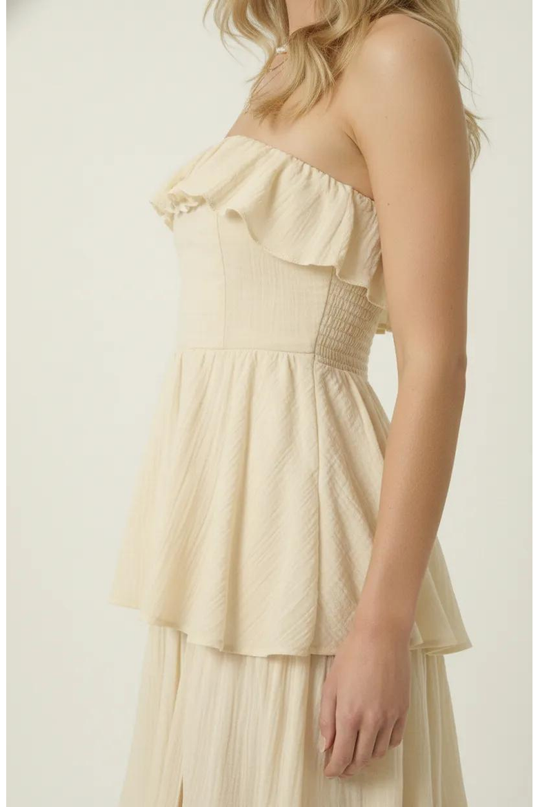 Strapless Tiered Ruffle Maxi Dress with High Slit, Alternate, color, Cream