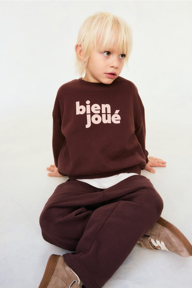 Printed Cotton Sweatshirt, Alternate, color, Dark brown/Bien joué
