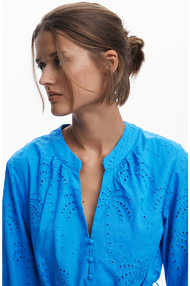 Broderie Anglaise Belted Shirtdress, Alternate, color, BLUE