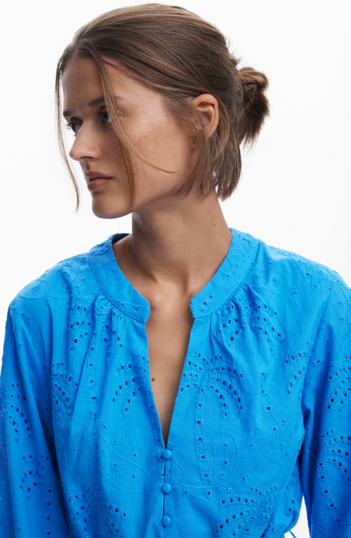 Desigual Broderie Anglaise Belted Shirtdress In Blue