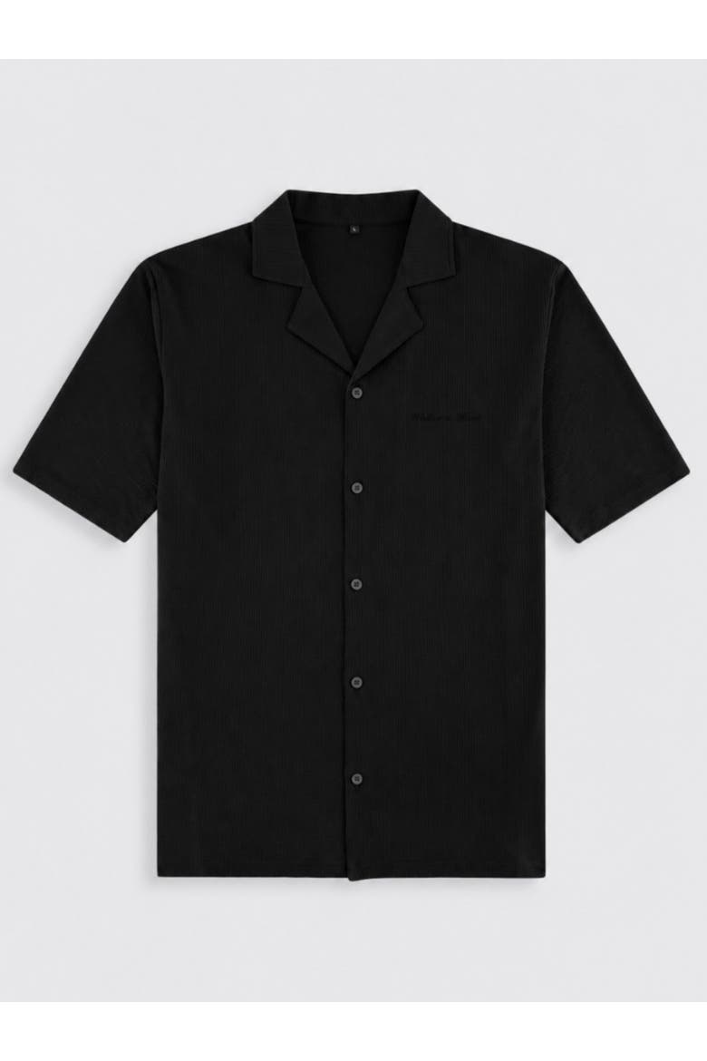 Relaxed Seersucker Camp Collar Shirt, Main, color, Black
