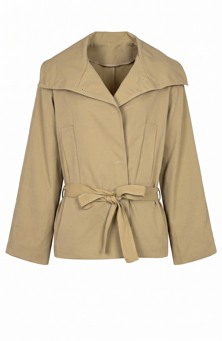 Modenaire Belted Wide Lapels Wrap Jacket, Alternate, color, Tan