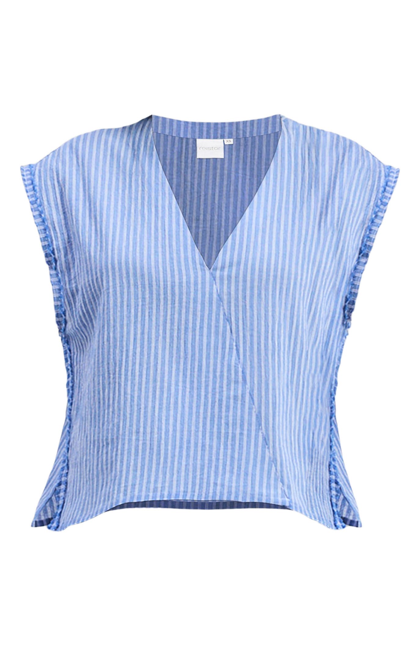 Boxy V-neck Top in Blue Stripes - image 2