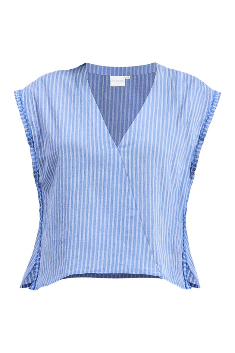 Boxy V-neck Top in Blue Stripes, Alternate, color, Blue Stripes