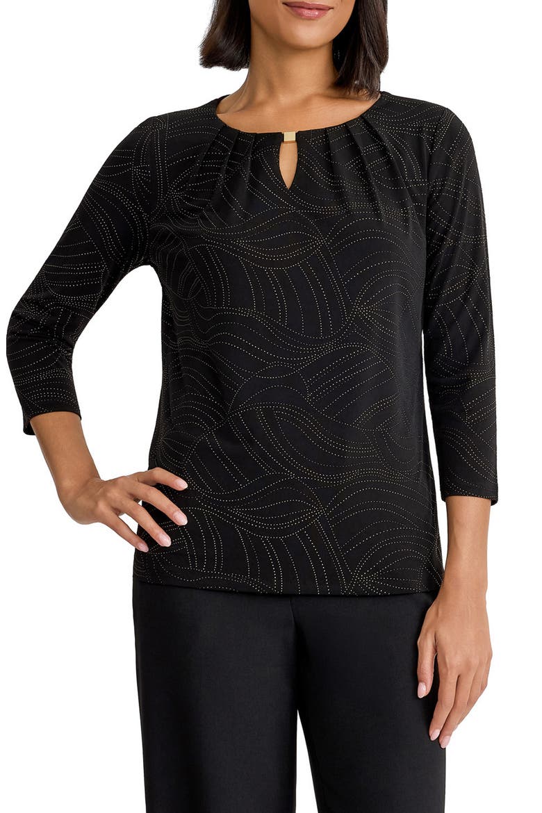 Pleated Three Quarter Sleeve Top, Main, color, BLACK/ GOLD