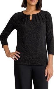 KASPER Pleated Three Quarter Sleeve Top