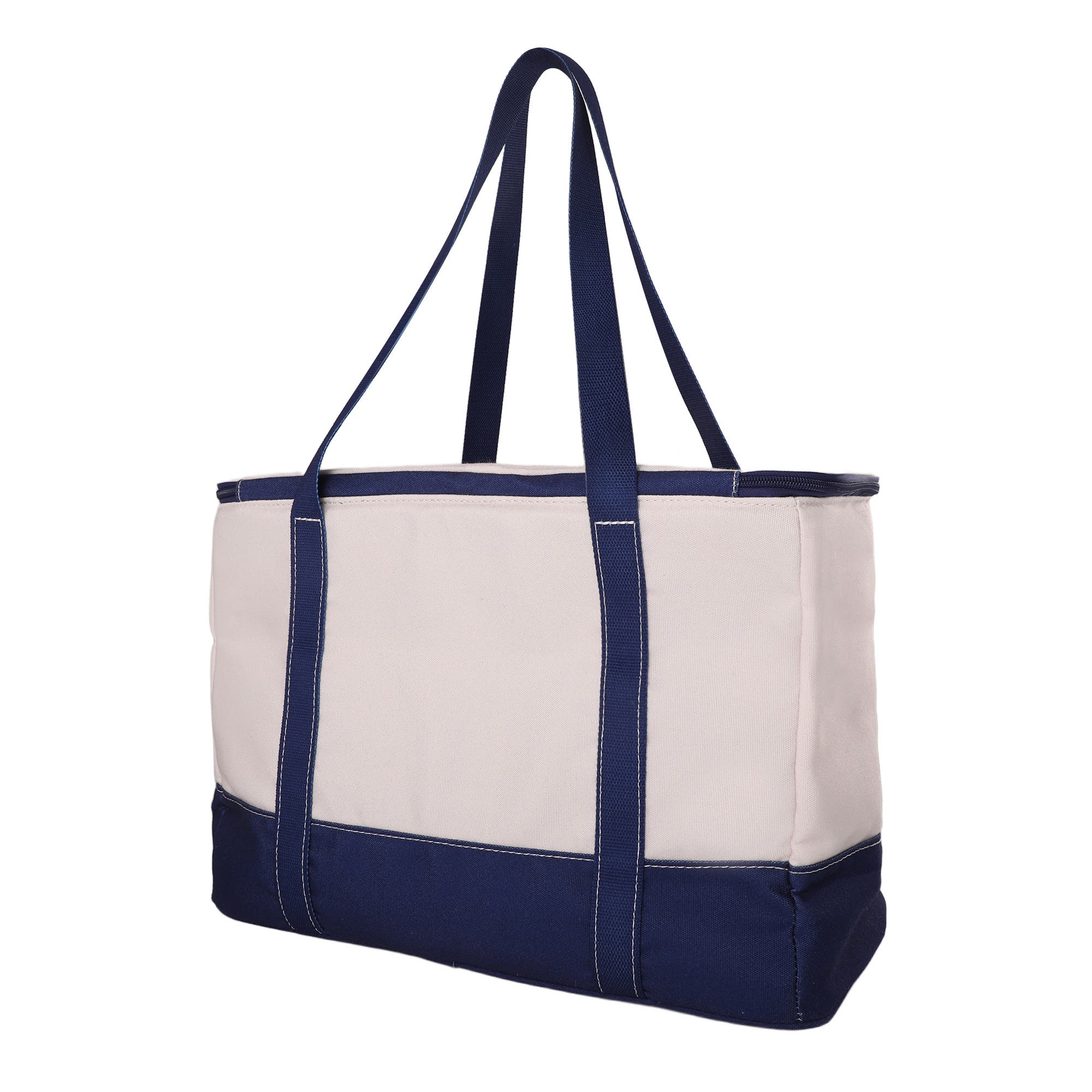 Lands' End Rectangular Large Cooler Bag Insulated 8 Gal, Canvas Soft Cooler with Tote Handles and Zip Closure, Alternate, color, Navy