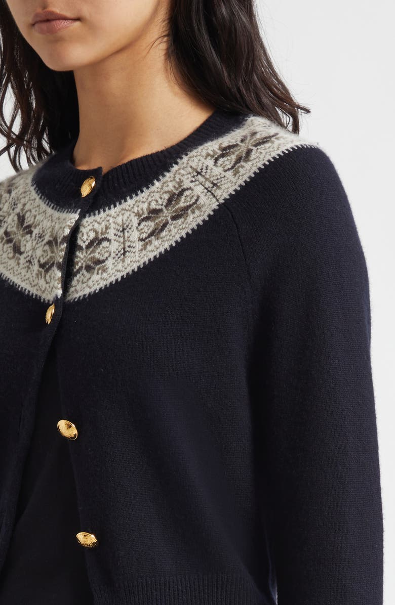 Nili Lotan Josefa Cashmere Cardigan, Alternate, color, Dark Navy Fair Isle