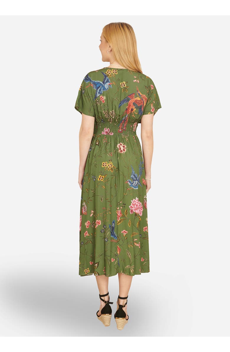 Yumi Ruched Waist Kimono Sleeve Midi Dress, Alternate, color, Green