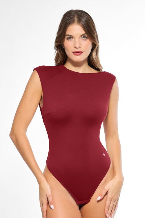 Popilush Contourflex All-in-one Fitted Bodysuit In Burgundy