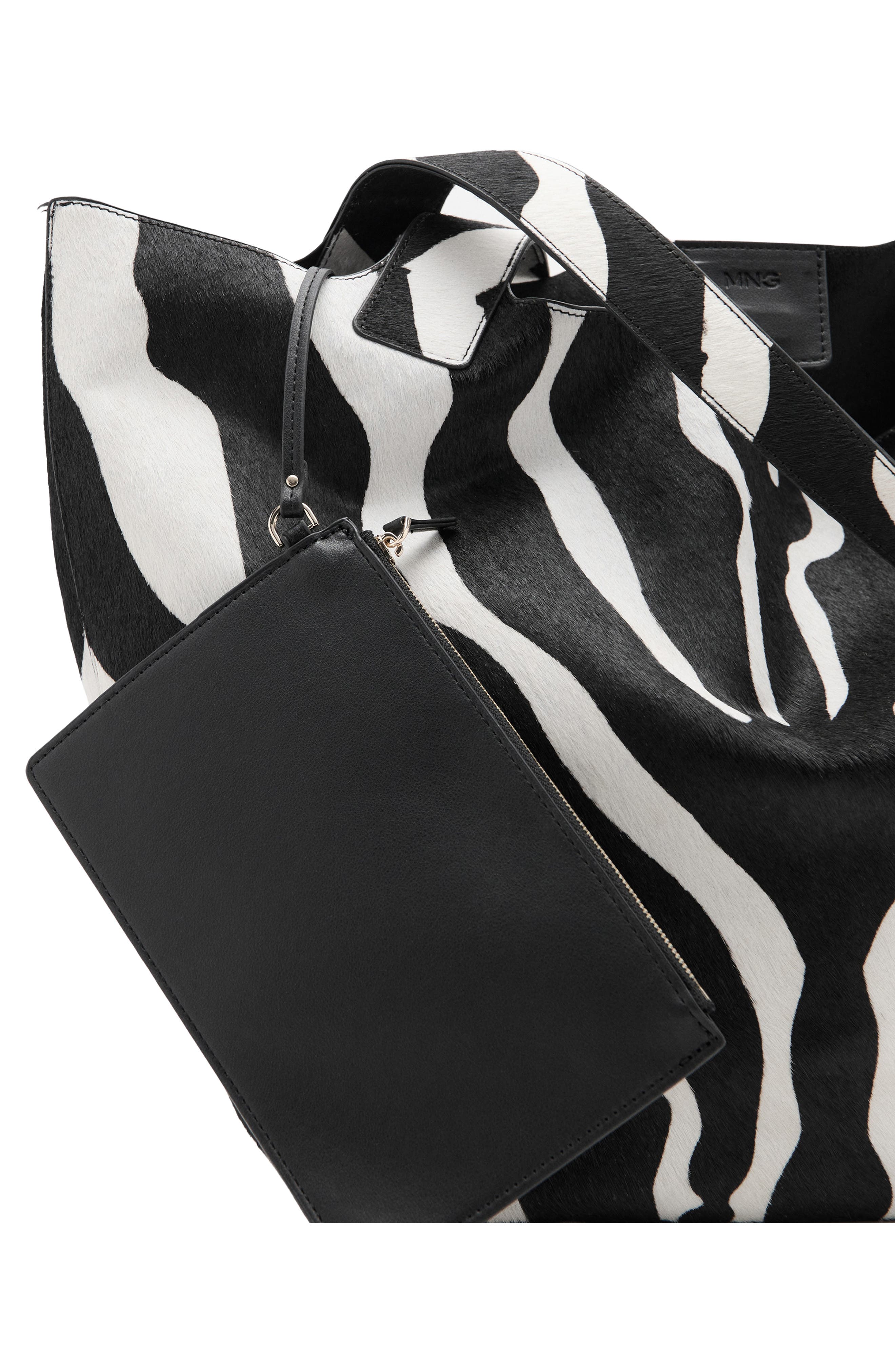 MANGO Zebra Stripe Genuine Calf Hair & Leather Tote, Alternate, color, Black