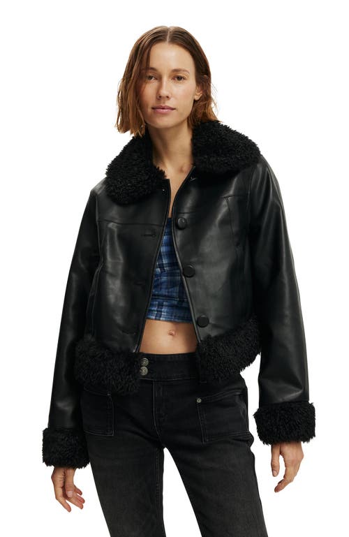 Cotton On Peggy Faux Fur Trim Jacket In Black