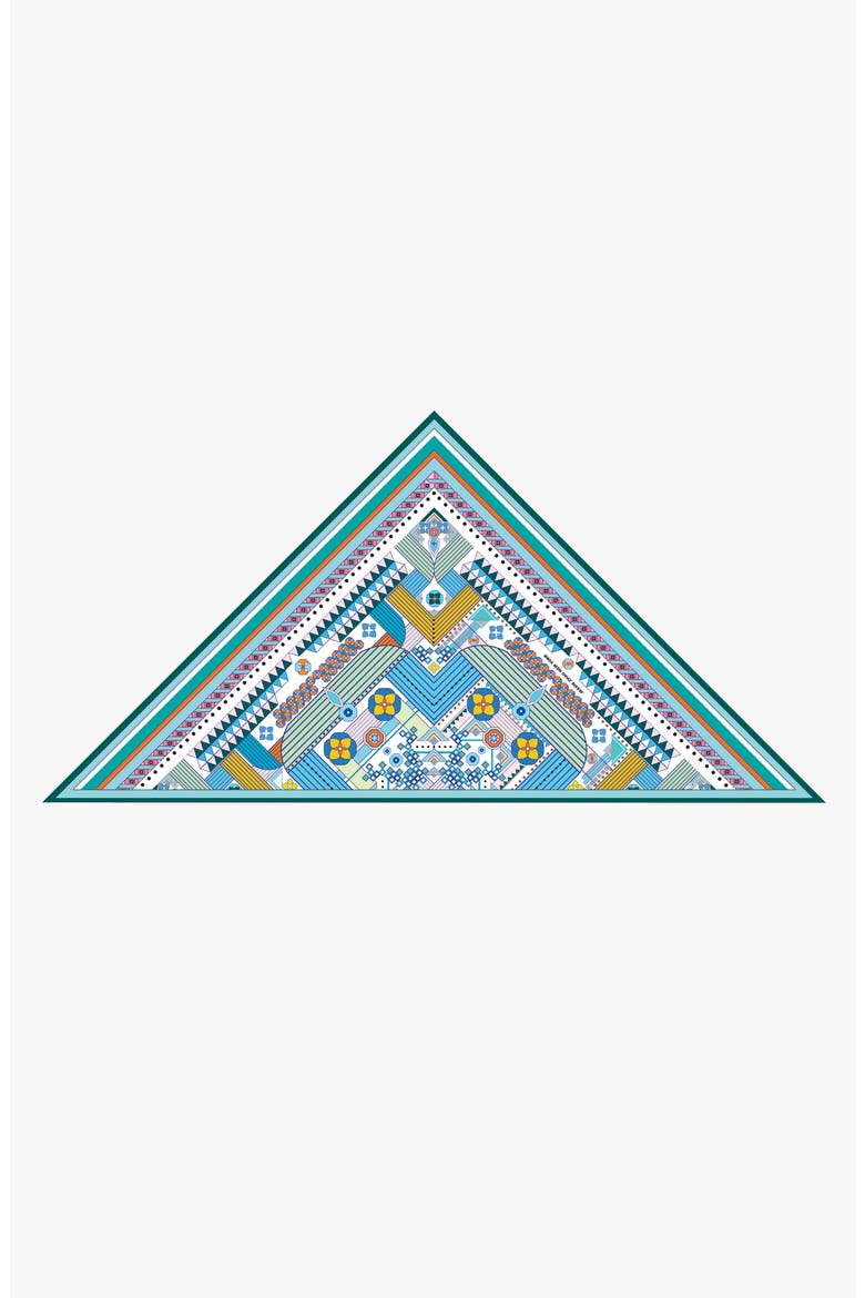 Double Sided Wool Silk Triangle Scarf Of Shapes Reconstruction, Main, color, Blue