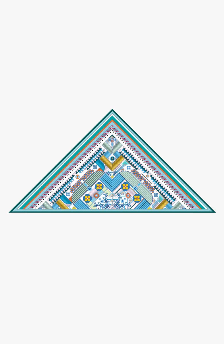 Jessie Zhao New York Double Sided Wool Silk Triangle Scarf Of Shapes Reconstruction, Main, color, Blue