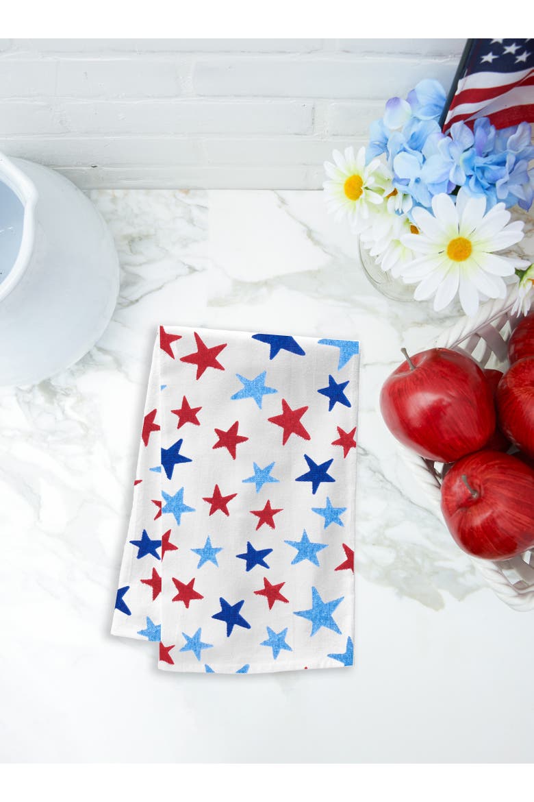 Watercolor Red White and Blue Stars & Stripes 4th of July Kitchen Towel Set of 2, Alternate, color, red
