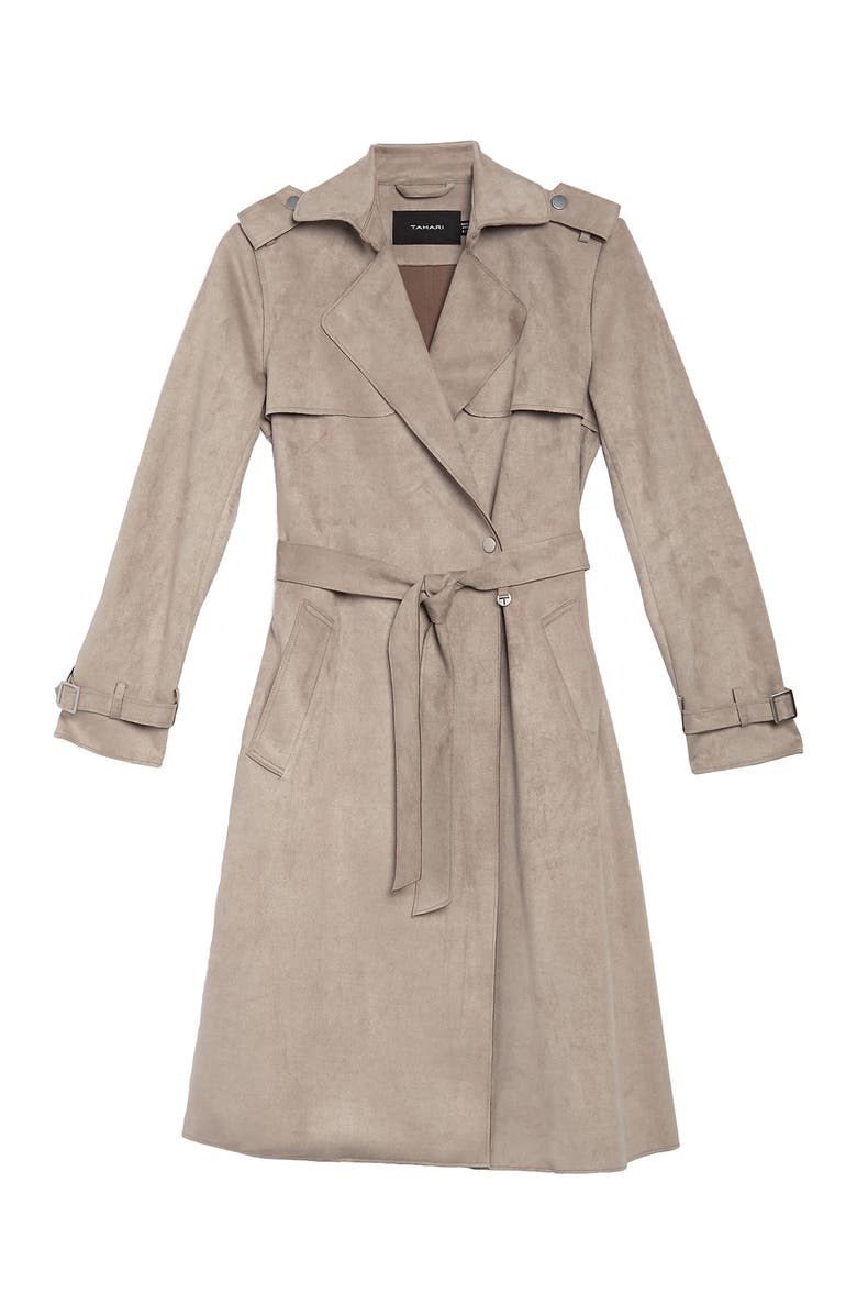Tahari Mel Faux Suede Trench Coat, Alternate, color, 