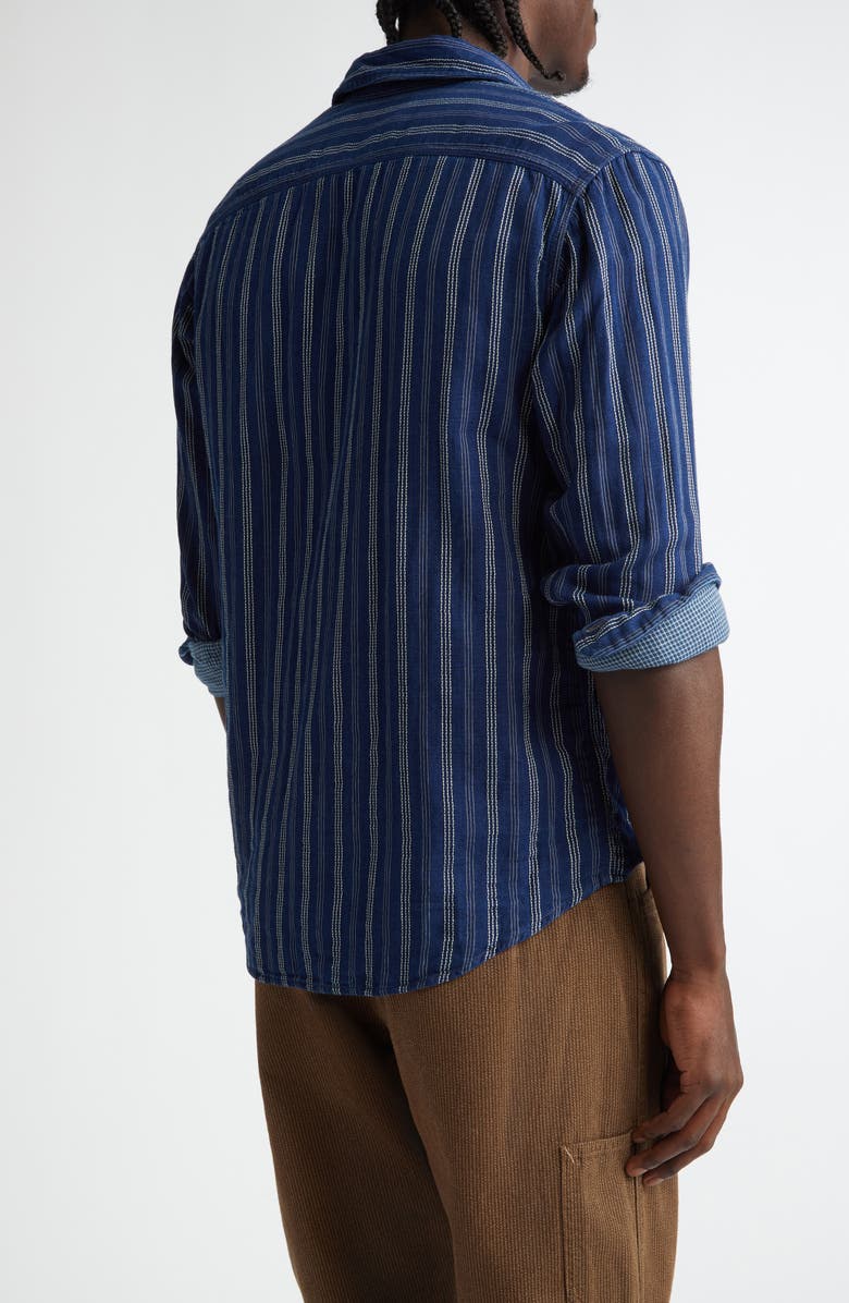 Double RL Stripe Cotton Double Cloth Button-Up Shirt, Alternate, color, 