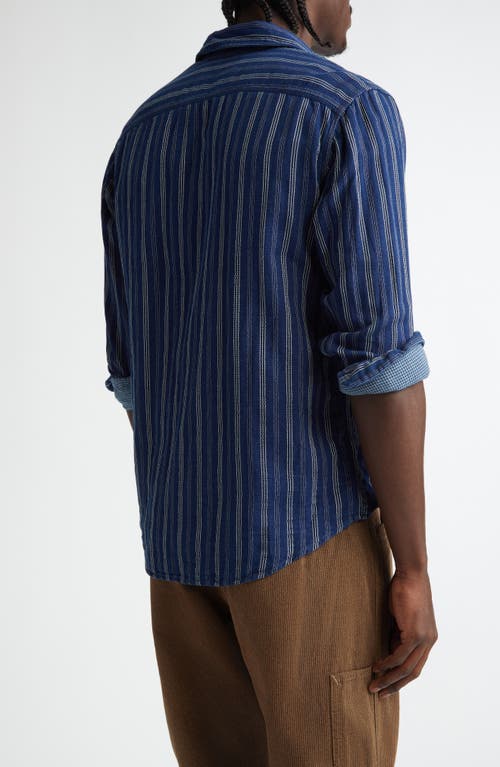 Double Rl Indigo Striped Double-faced Workshirt In Indigo Stripe/check