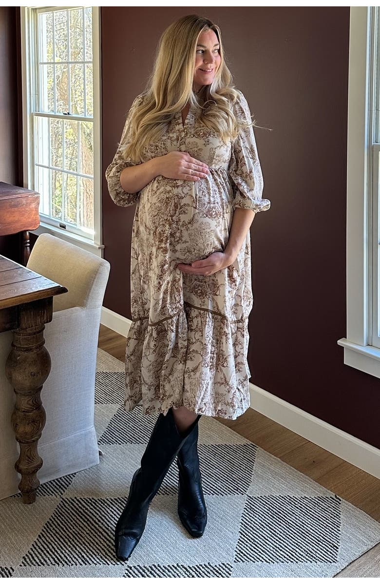 PinkBlush Printed Split Ruffle Collar Midi Dress, Alternate, color,