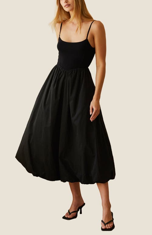 CRESCENT Mixed Media Bubble Skirt Midi Dress in Black 