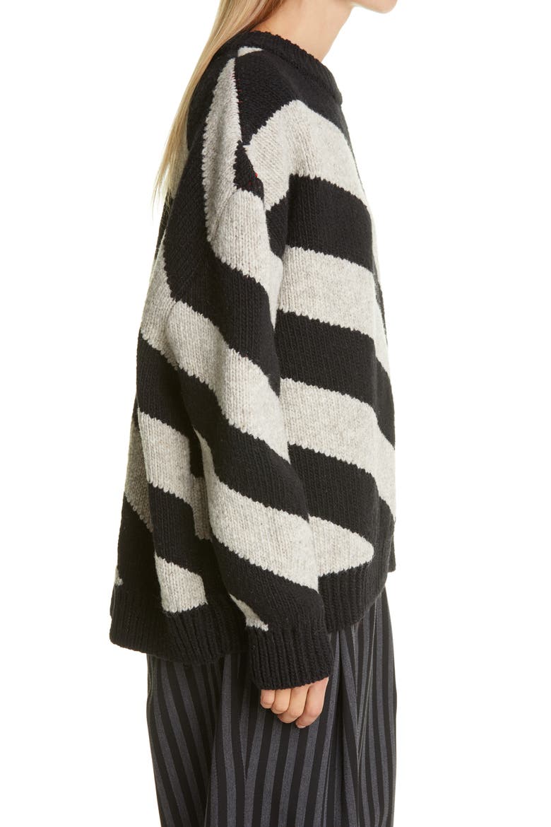 Diagonal Stripe Double Face Wool Sweater, Alternate, color, GREY/ BLACK